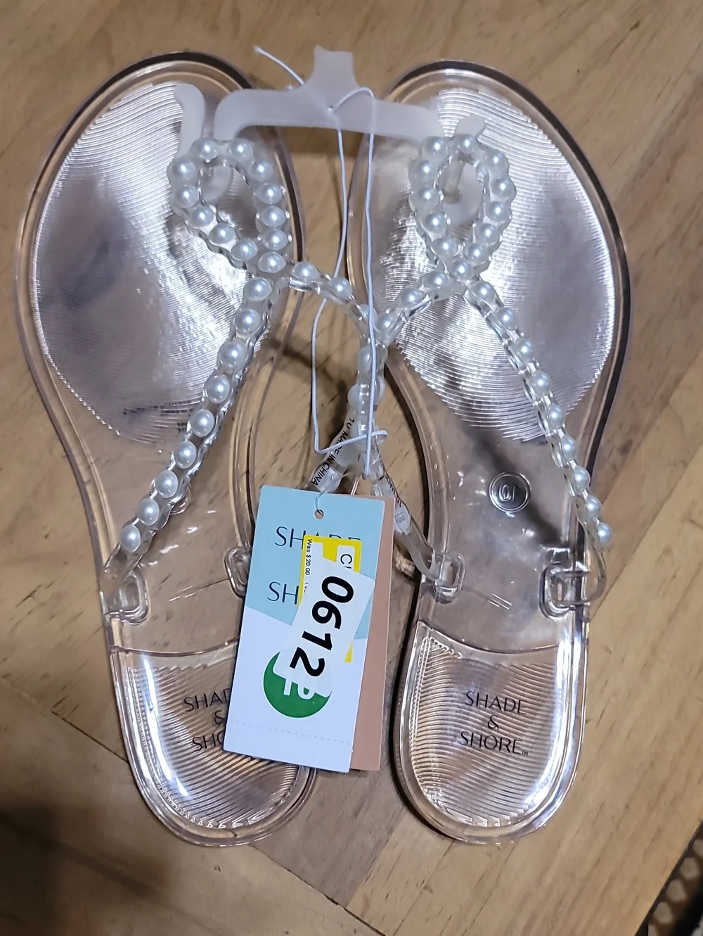 Shade & Shore Clear Pearl-Embellished Jelly Sandals - White Pearls